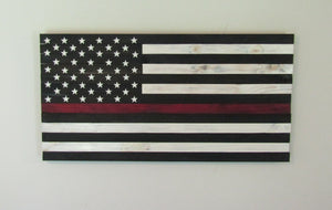 Rustic Wooden Thin Red Line Flag