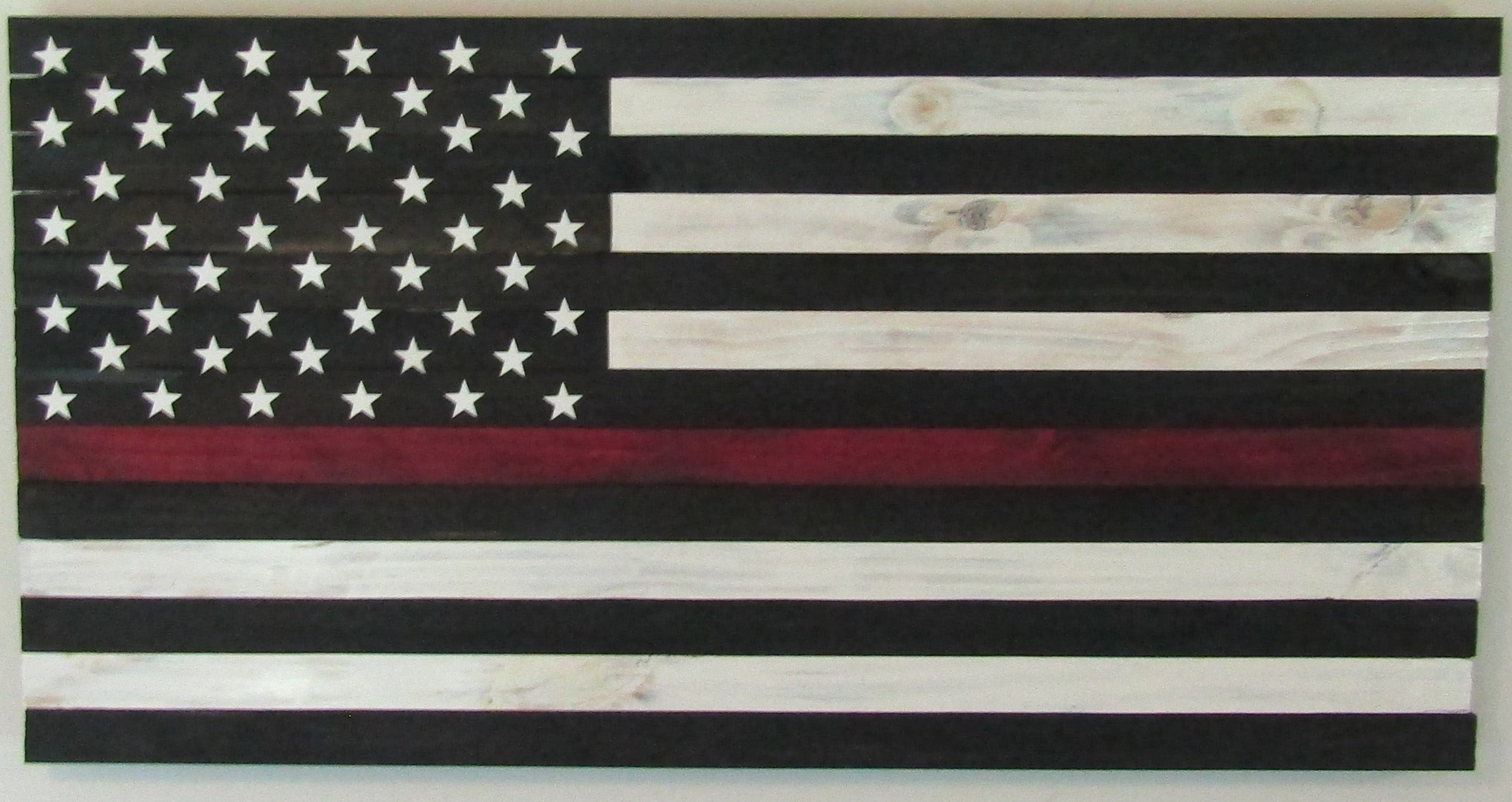 Rustic Wooden Thin Red Line Flag