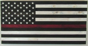 Rustic Wooden Thin Red Line Flag