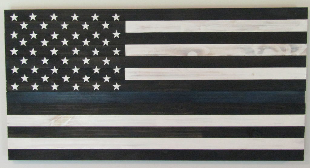 Rustic Wooden Thin Blue Line Flag